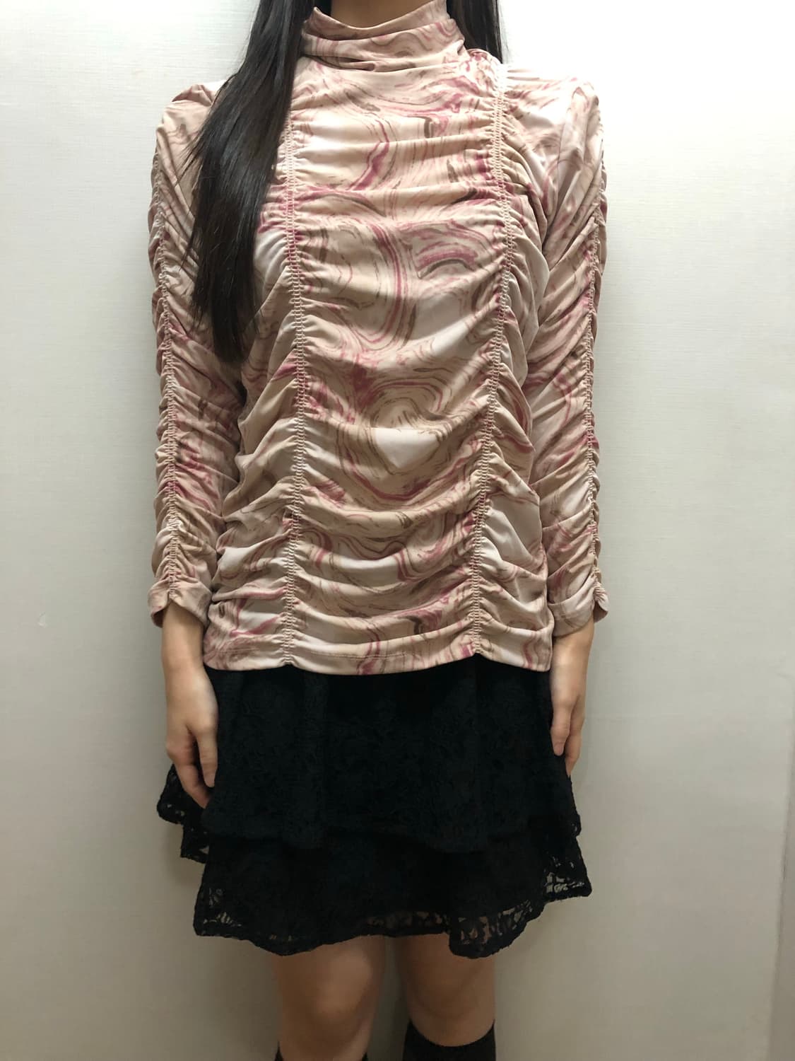 빈티지 핑크 마블 셔링 탑 상품이미지2