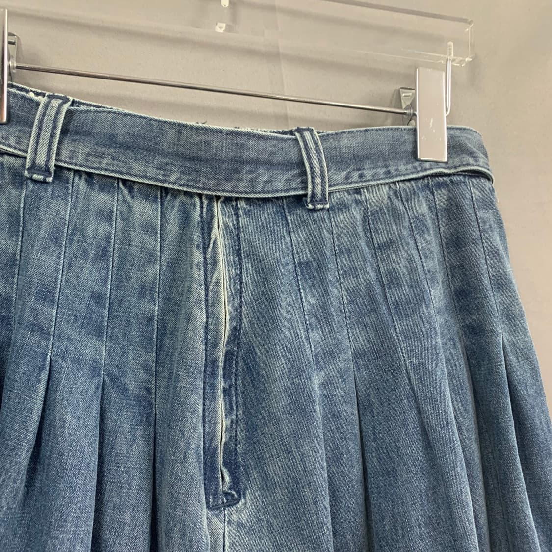 27인치 ZOOC 주크 벨티드 플리츠 플레어 데님 롱 스커트 청치마 상품이미지3
