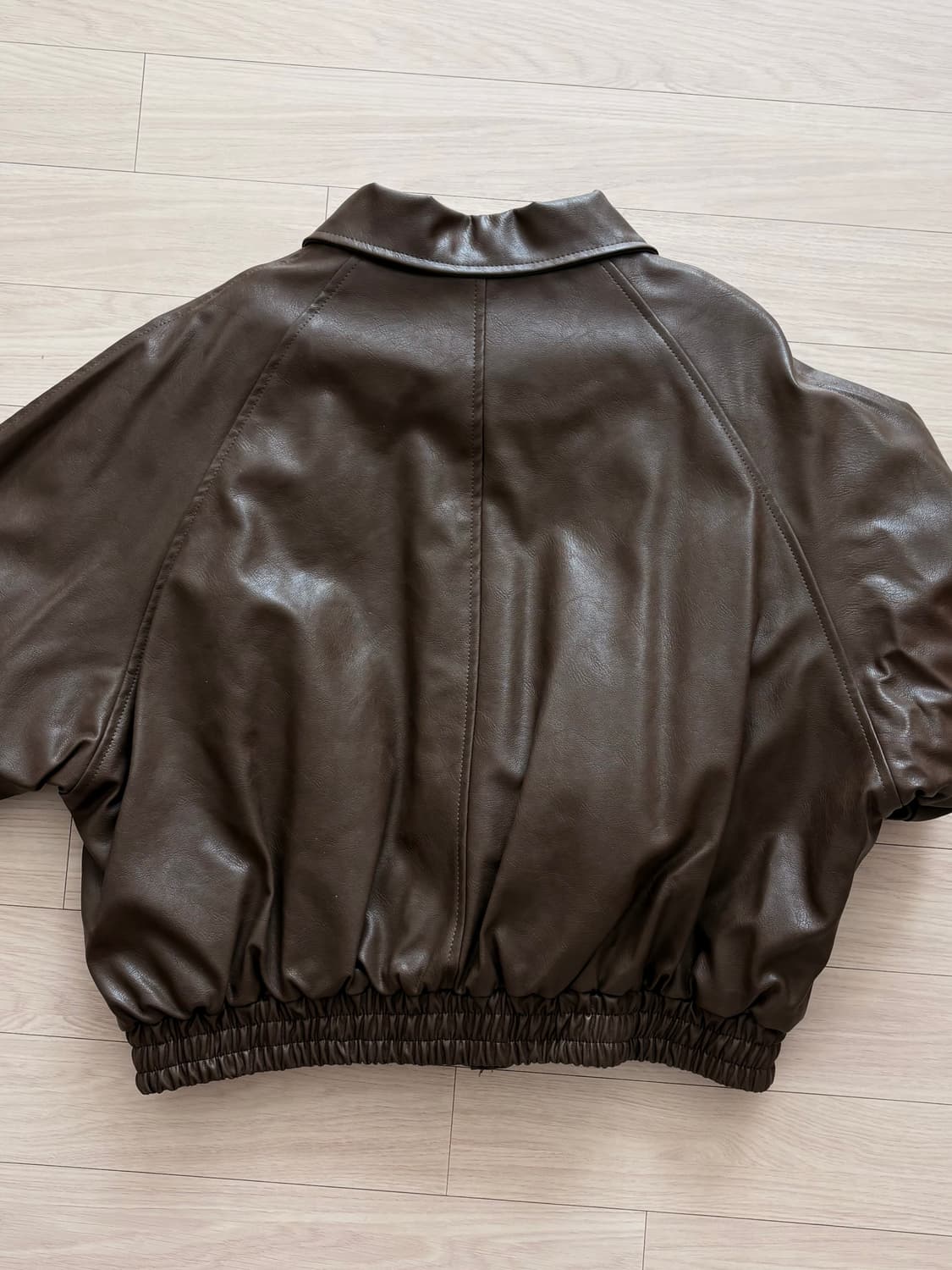 브라운 블루종 레더 자켓 상품이미지2