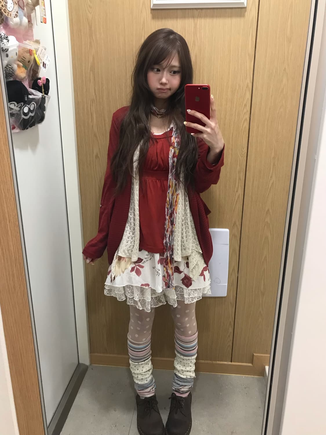 체리 레드 딸기하구미 플라워 레이스 가디건 코디세트 상품이미지1