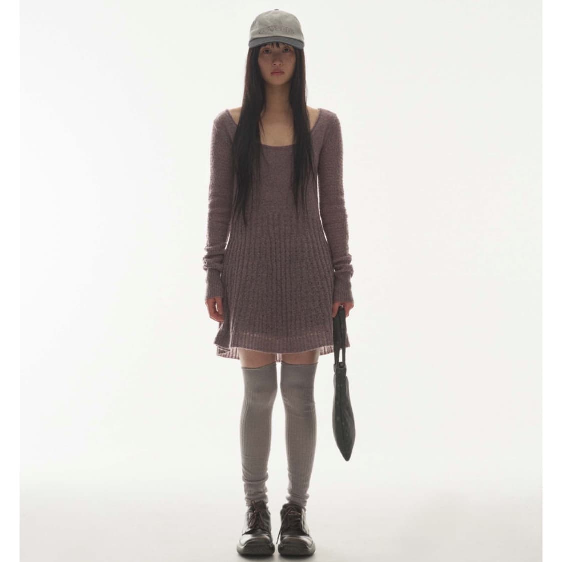 코이세이오 소프트 벨 니트 원피스 퍼플 그레이 드레스 상품이미지1