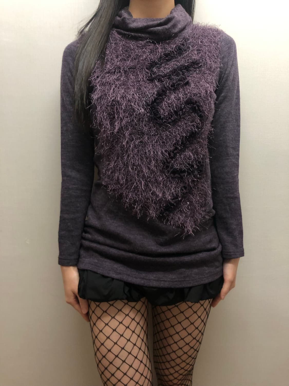 빈티지 퍼플 퍼 텍스처 터틀넥 니트 상품이미지1