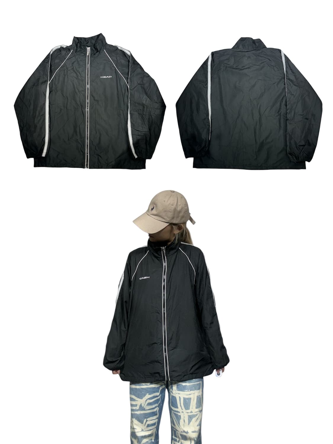 헤드 블랙 화이트 사이드 라인 바람막이 자켓 L 상품이미지1
