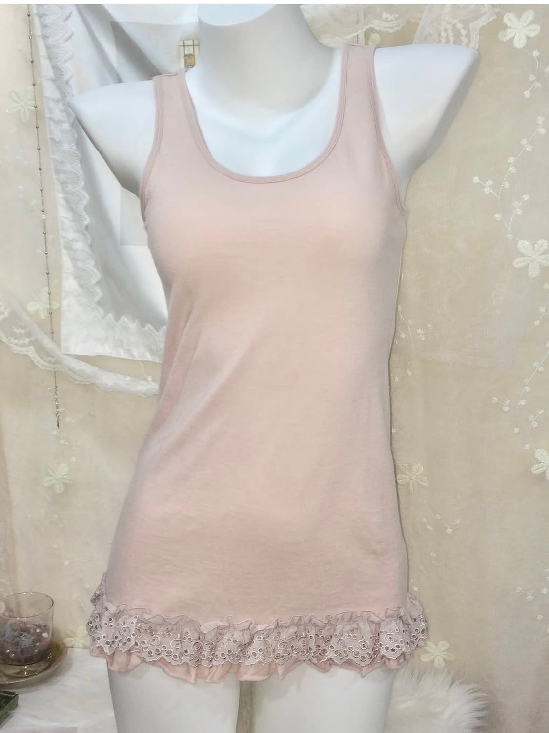 pink lace sleeveless t 상품이미지1