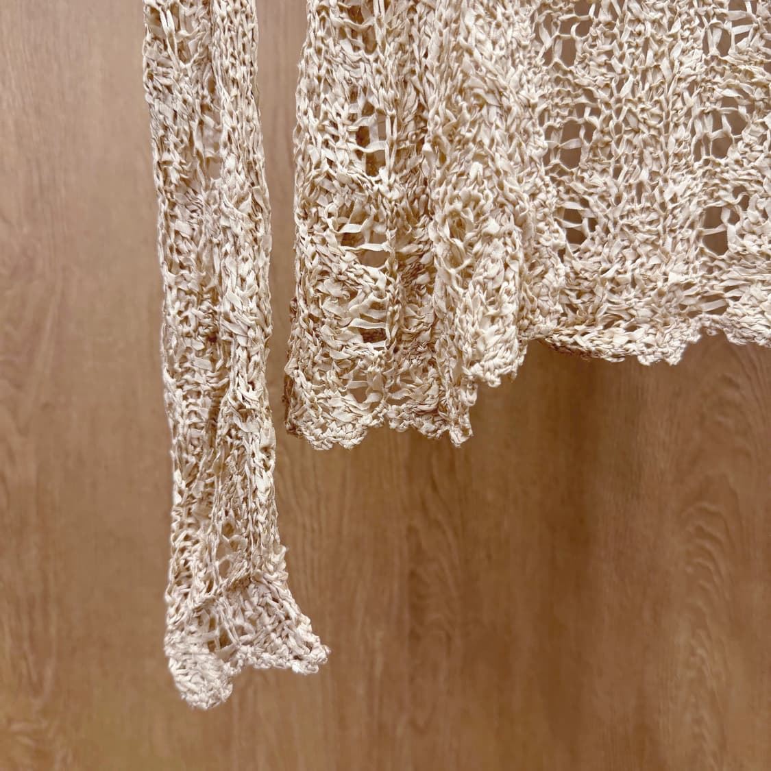 도나카란 뉴욕 레이스 긴팔 니트 시스루 크로셰 가디건 베이지 상품이미지6