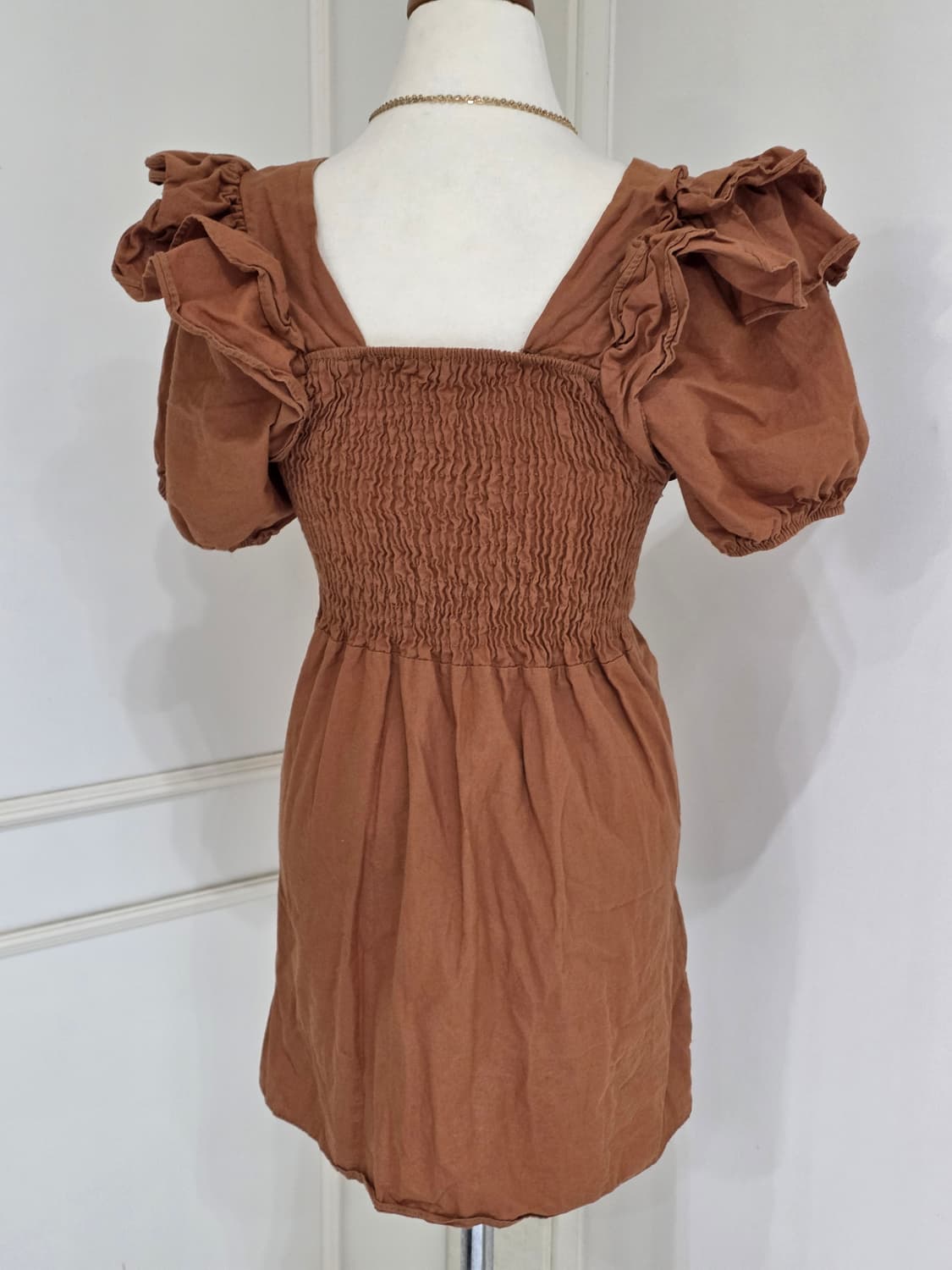 빈티지)브라운 빅리본 라떼히메갸루 퍼프셔링 로맨틱 휴양지여름원피스 상품이미지3