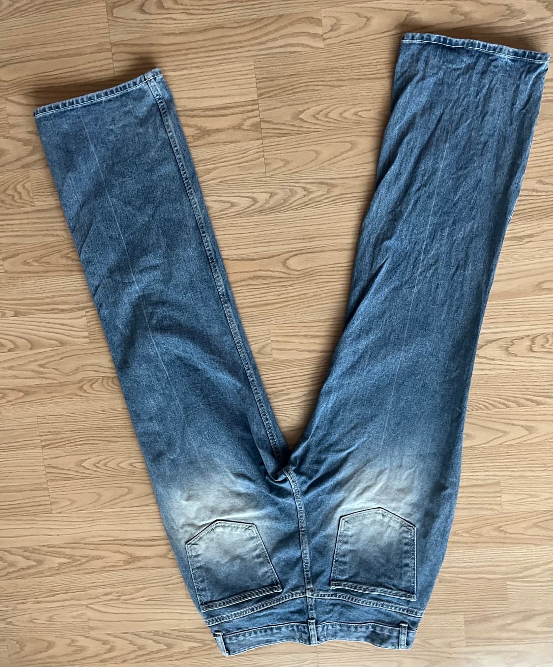 데꼬로소 워싱 레귤러 와이드 데님 팬츠 [미드 블루] 상품이미지2