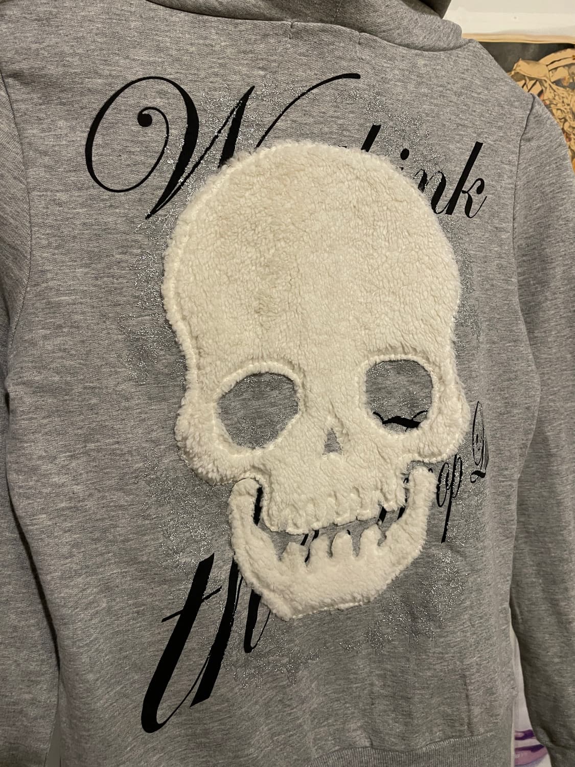 mkr 화이트 해골 뽀글이 그레이 후드집업 상품이미지8