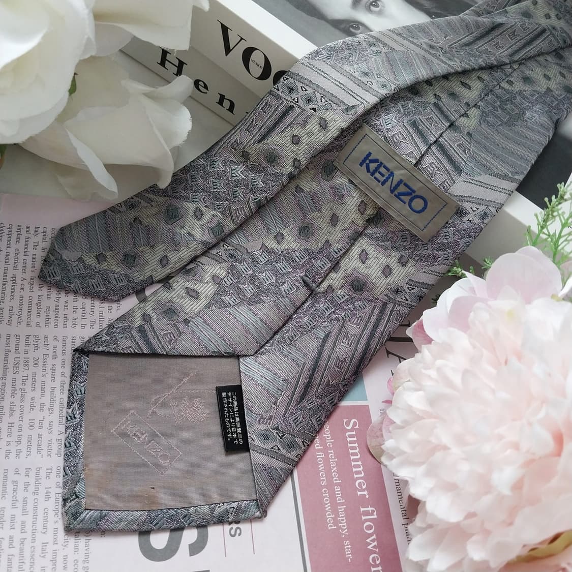 겐조 실크 그레이 지오메트릭 넥타이 9cm A~B등급 K1090
 상품이미지6