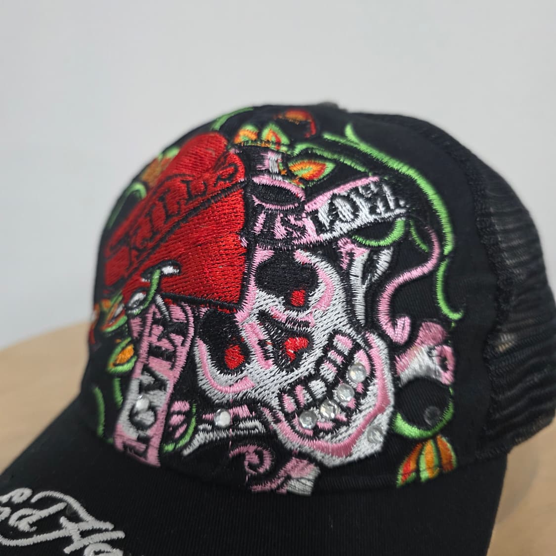 에드하디 y2k 블랙 스컬 해골 자수 볼캡 트러커 모자 상품이미지7