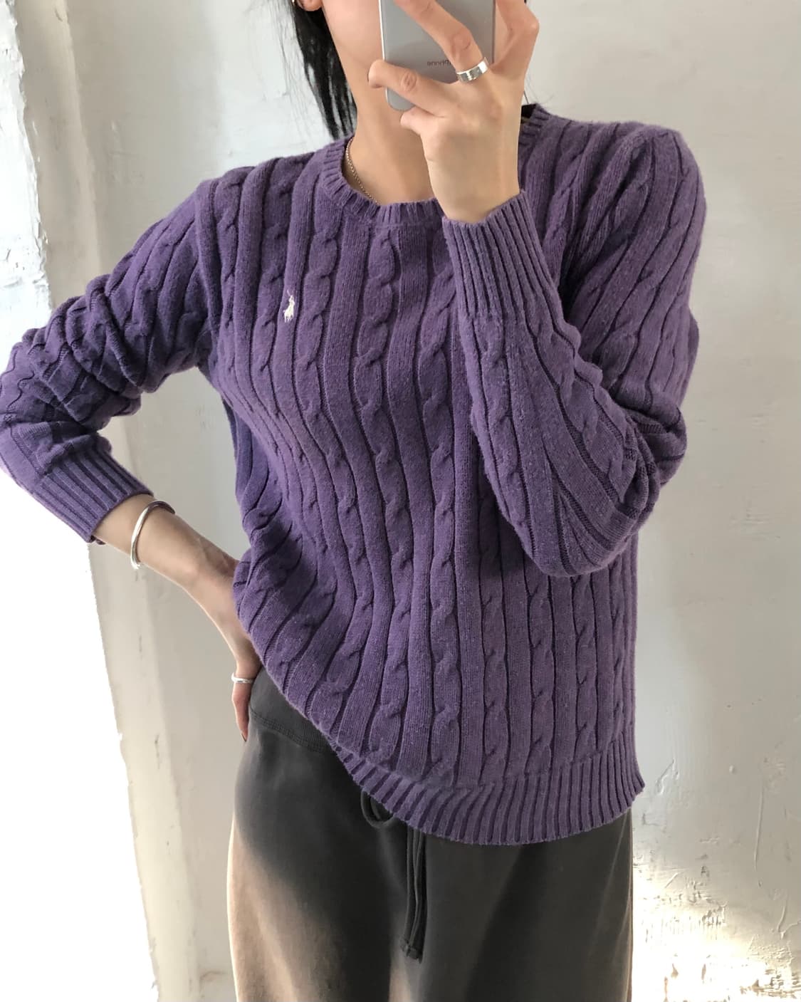 Polo 폴로 랄프로렌 신형 우먼라인 퍼플컬러 코튼 케이블 니트  상품이미지1