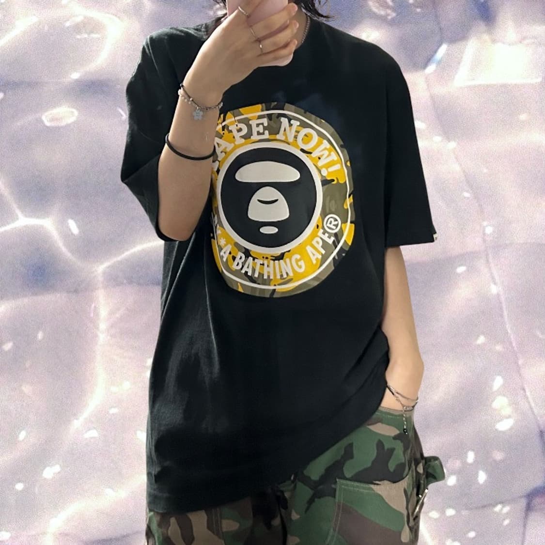 BAPE 베이프 에이프 나우 문페이스 반팔 티셔츠 블랙 XL  상품이미지1