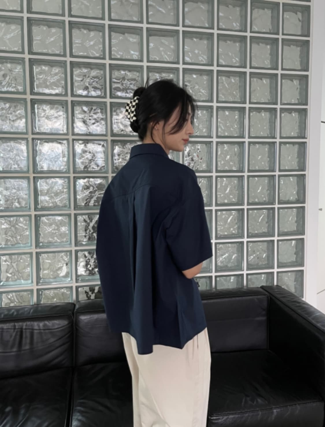 LEAND 르앤드 박시 면셔츠 네이비 상품이미지3