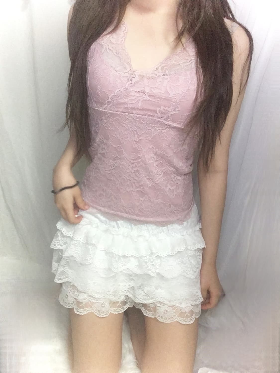 핑크 레이스 슬리브리스 상품이미지2