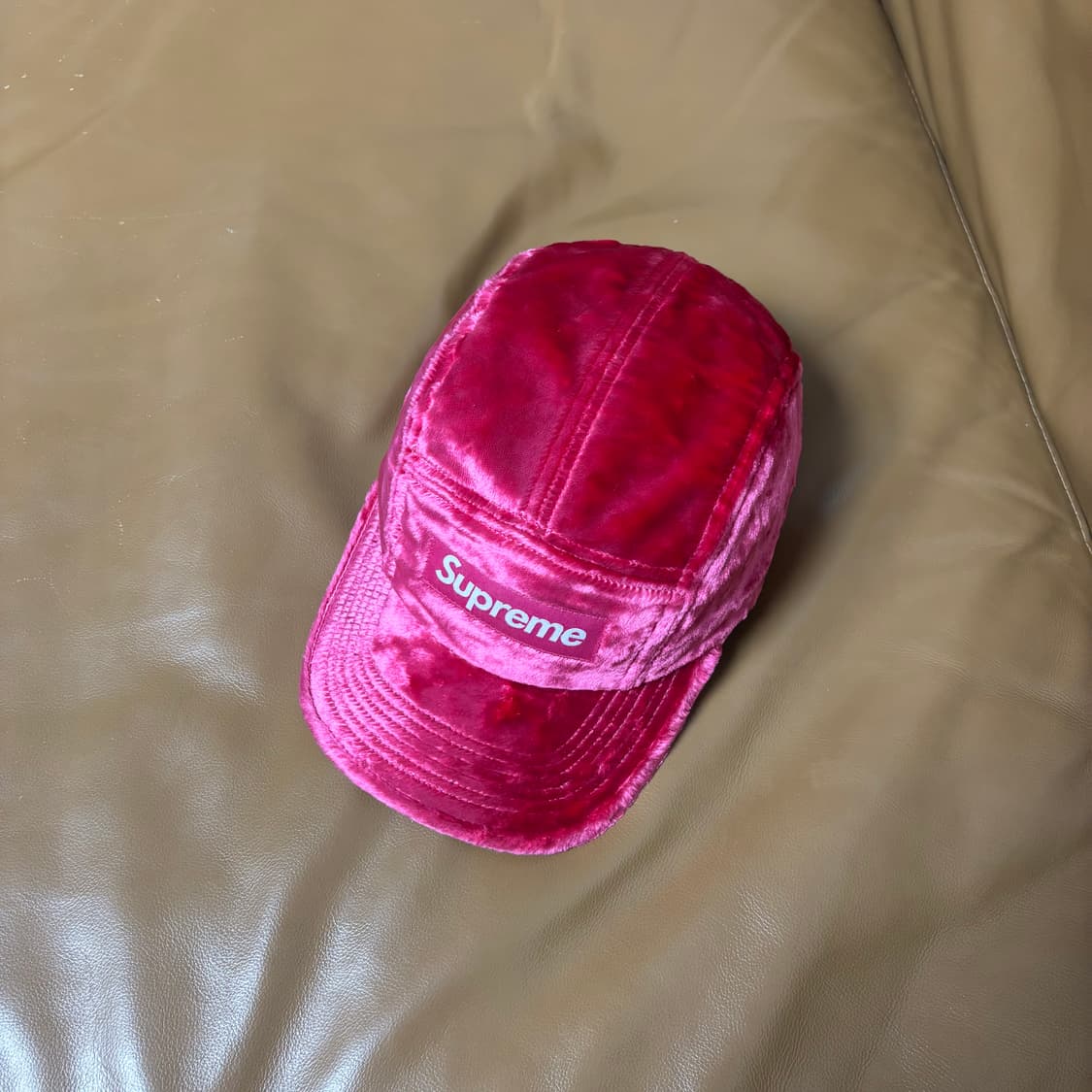 슈프림 캠프캡 모자 박스로고 크러쉬 벨벳 핑크 상품이미지5