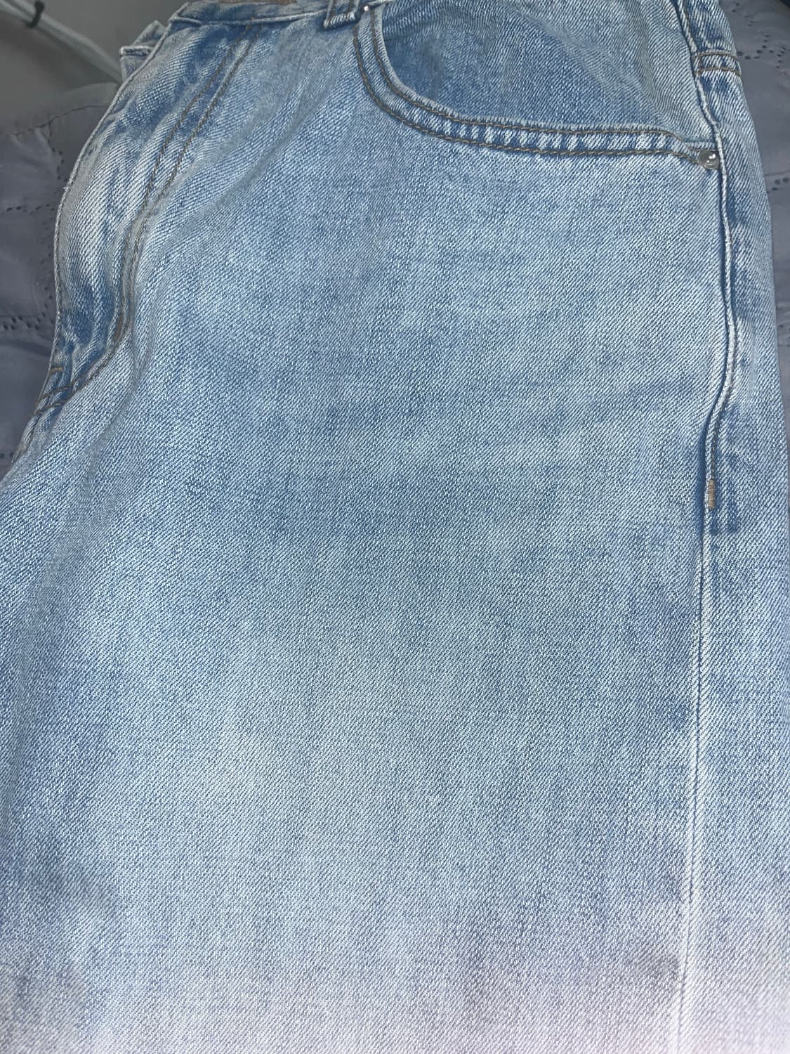 파르티멘토 - 블리치 워싱 와이드 스트레이트 데님 팬츠 라이트 블루  상품이미지3