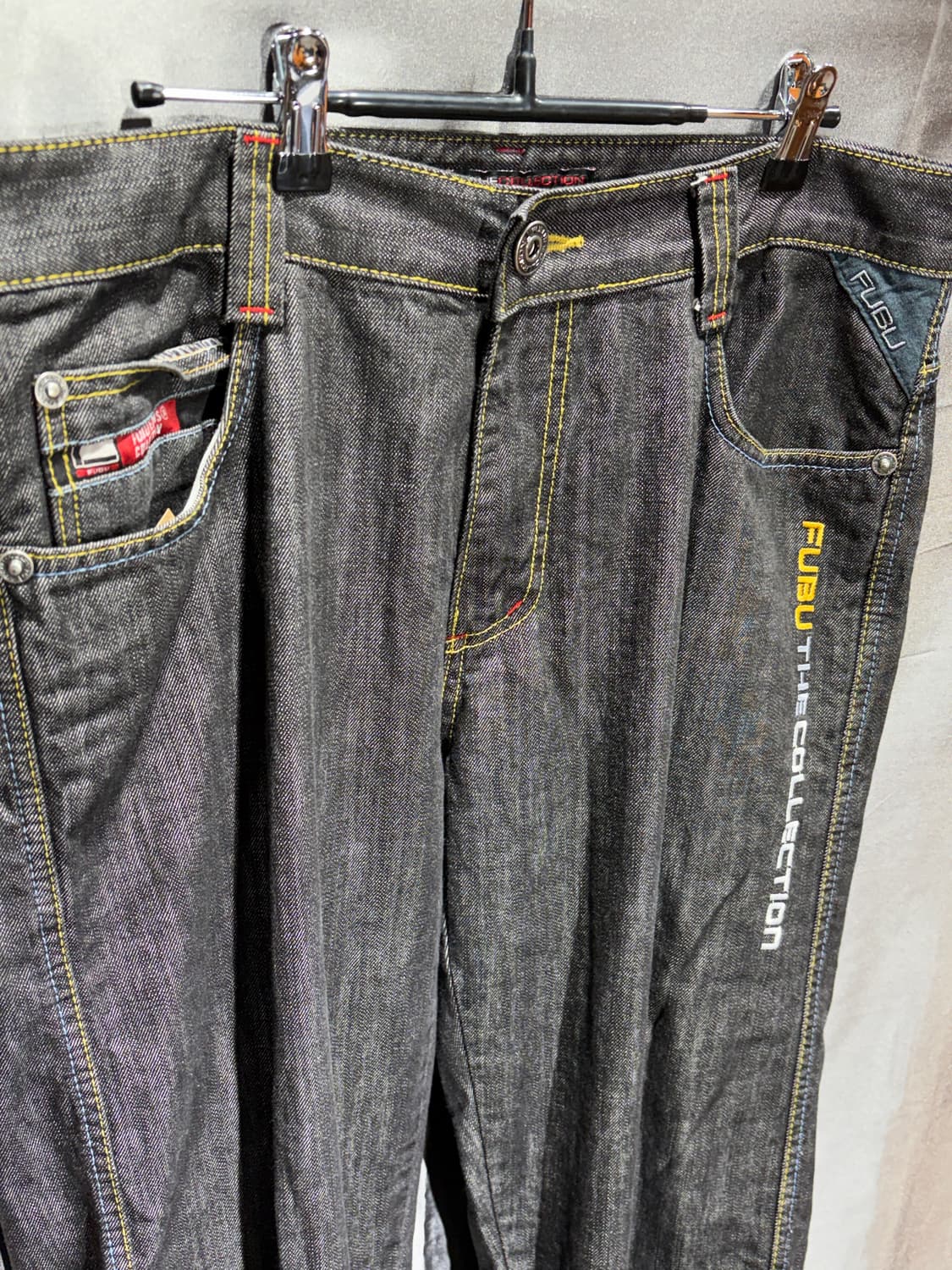 36in FUBU 푸부 시티그래픽 옐로우 스티치 흑청 팬츠 상품이미지6