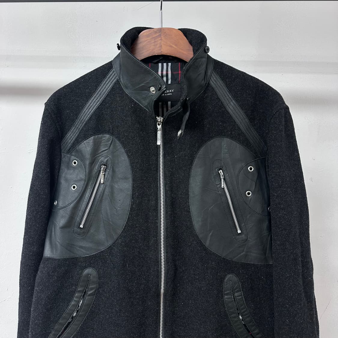 버버리 블랙라벨 울 가죽패치 집업 자켓 L사이즈 J33 상품이미지3