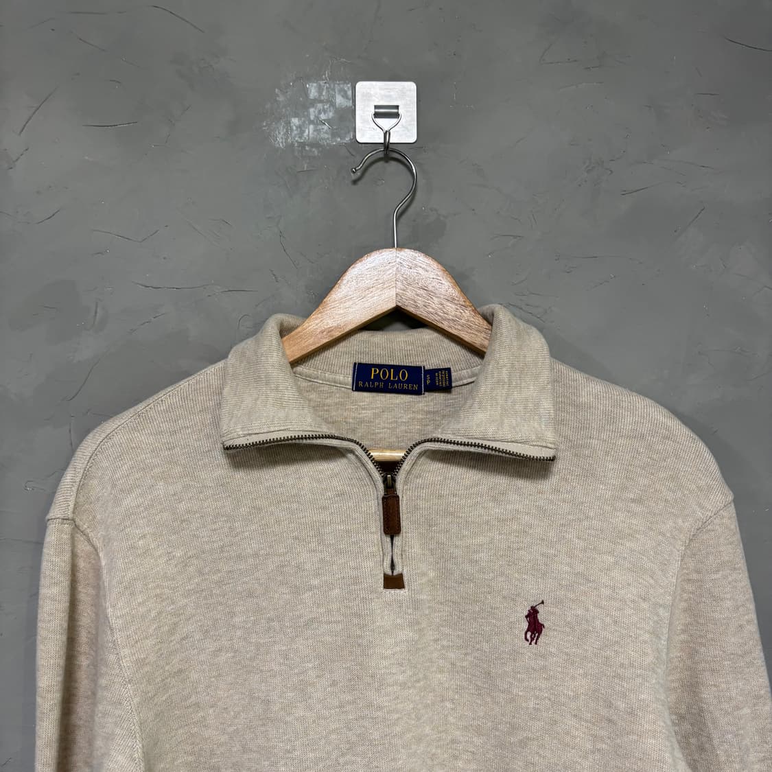 폴로 랄프로렌 니트 반집업 오트밀 베이지 버건디 상품이미지2