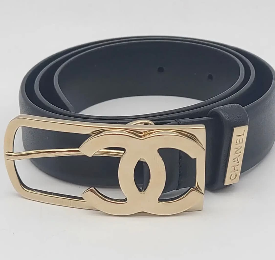 샤넬 블랙 레더 금장 벨트 상품이미지5