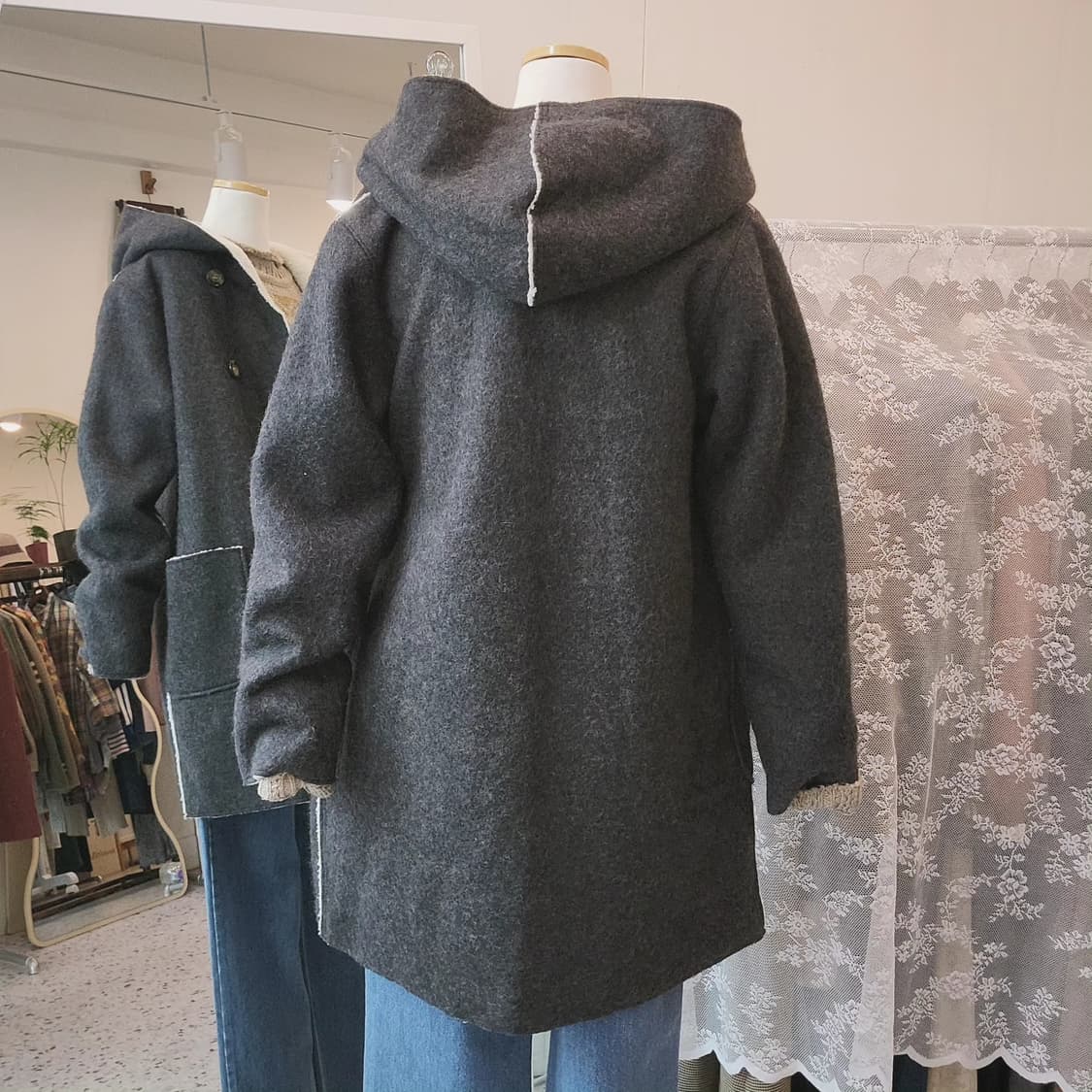 Back number 차콜 무스탕 코트 상품이미지10