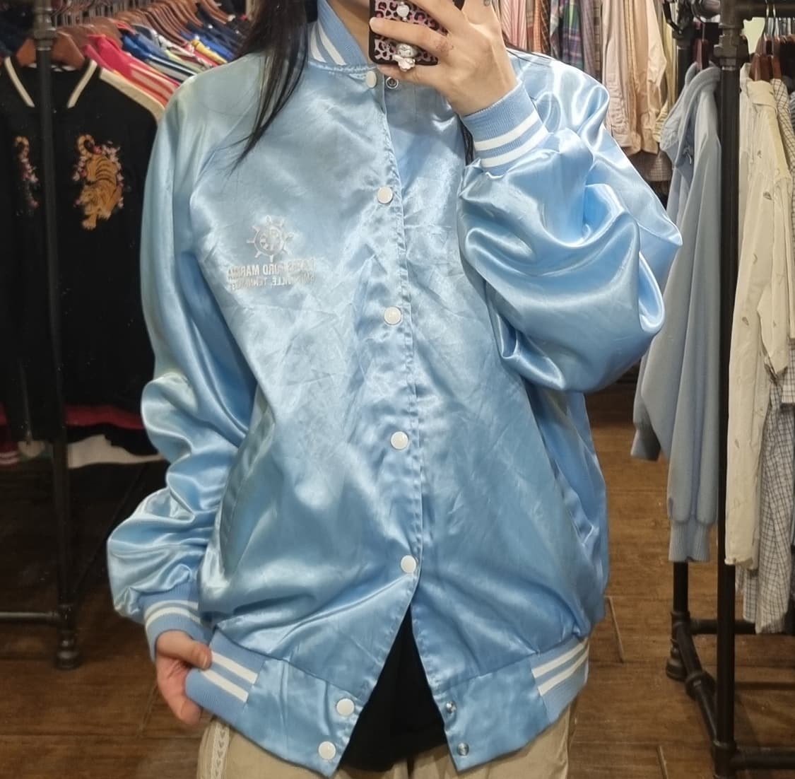 [Hi] vtg 빈티지 새틴 야구점퍼 스카이블루 상품이미지2
