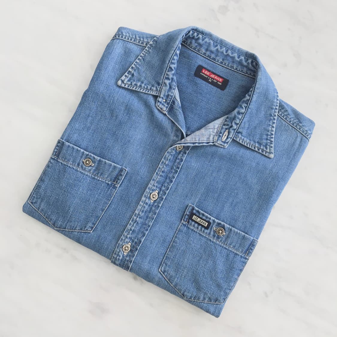 Lee 투포켓 중청 데님 셔츠 남성 97 여성 55 66 사이즈  상품이미지1