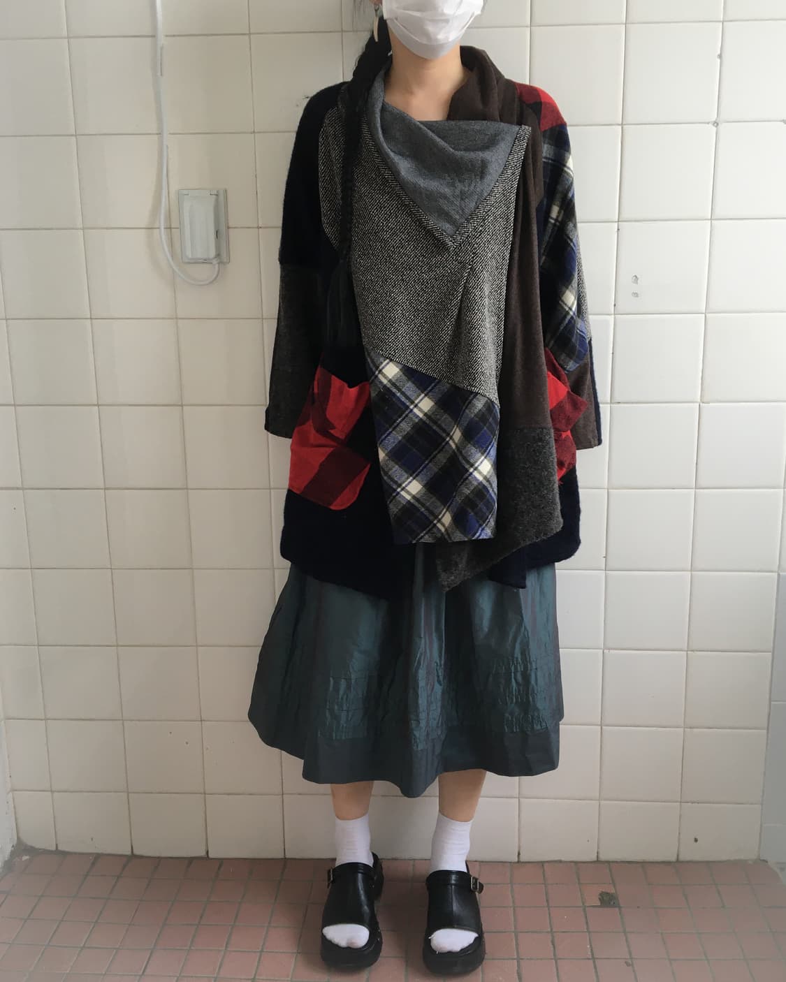 Check pattern mixed drape woolen jacket 상품이미지6