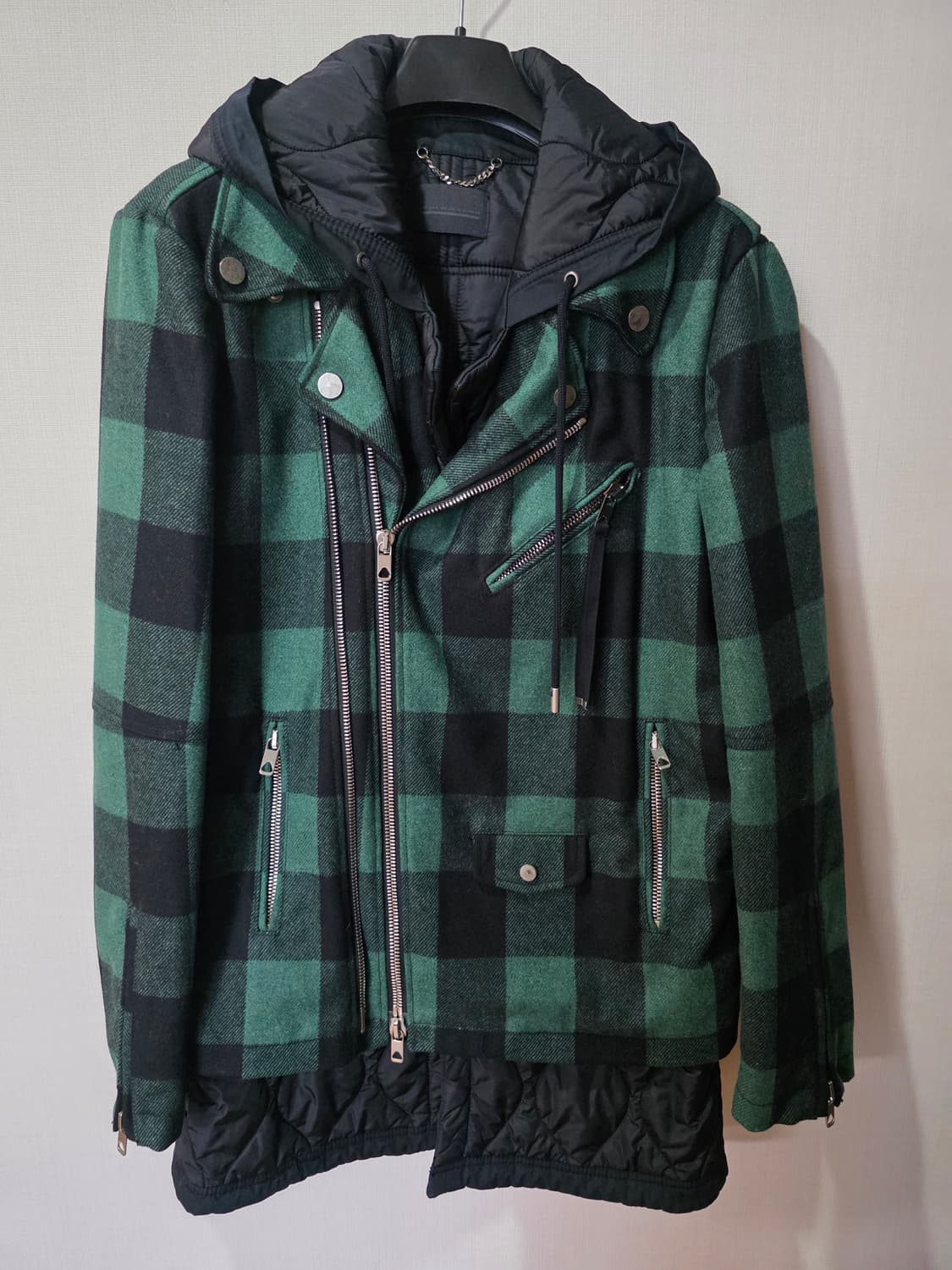 디젤 블랙골드 체크후드 코트 상품이미지2