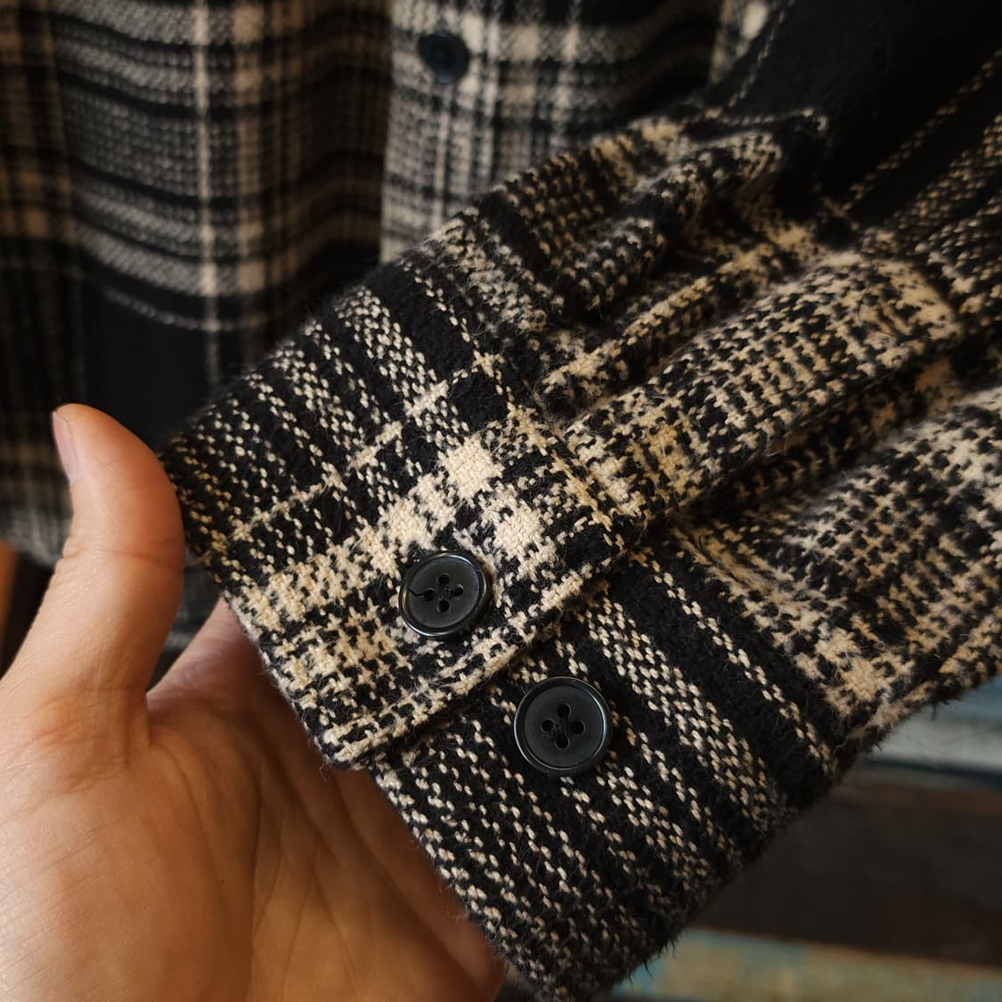 90s 아메리칸 빈티지 체크셔츠 헤비 플란넬 워크셔츠 블랙앤화이트 xl 상품이미지8