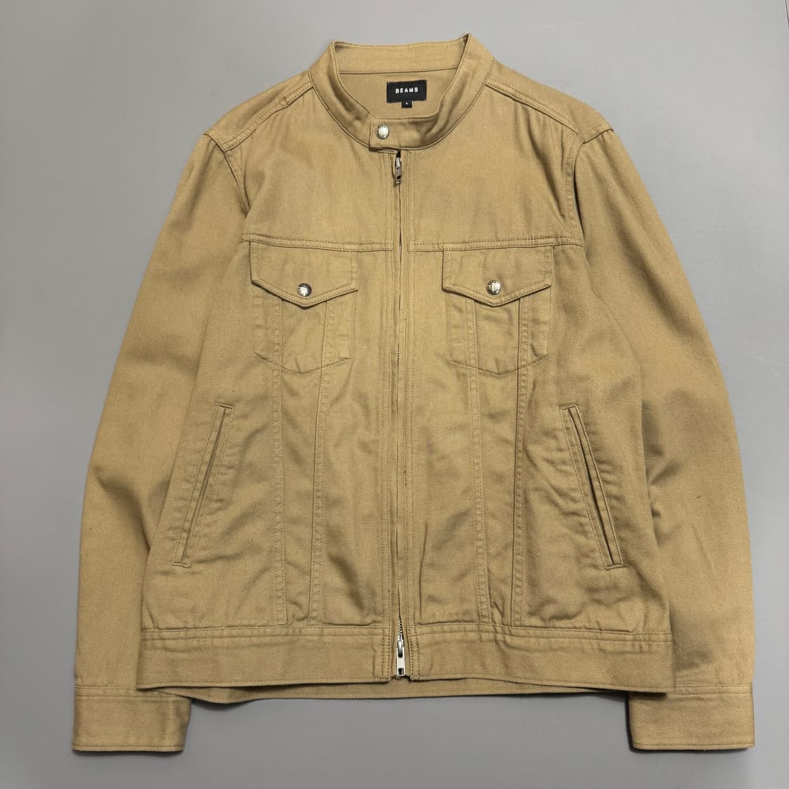빔즈(BEAMS) 베이지컬러 코튼 더블 집업 밴드 칼라 자켓 상품이미지5