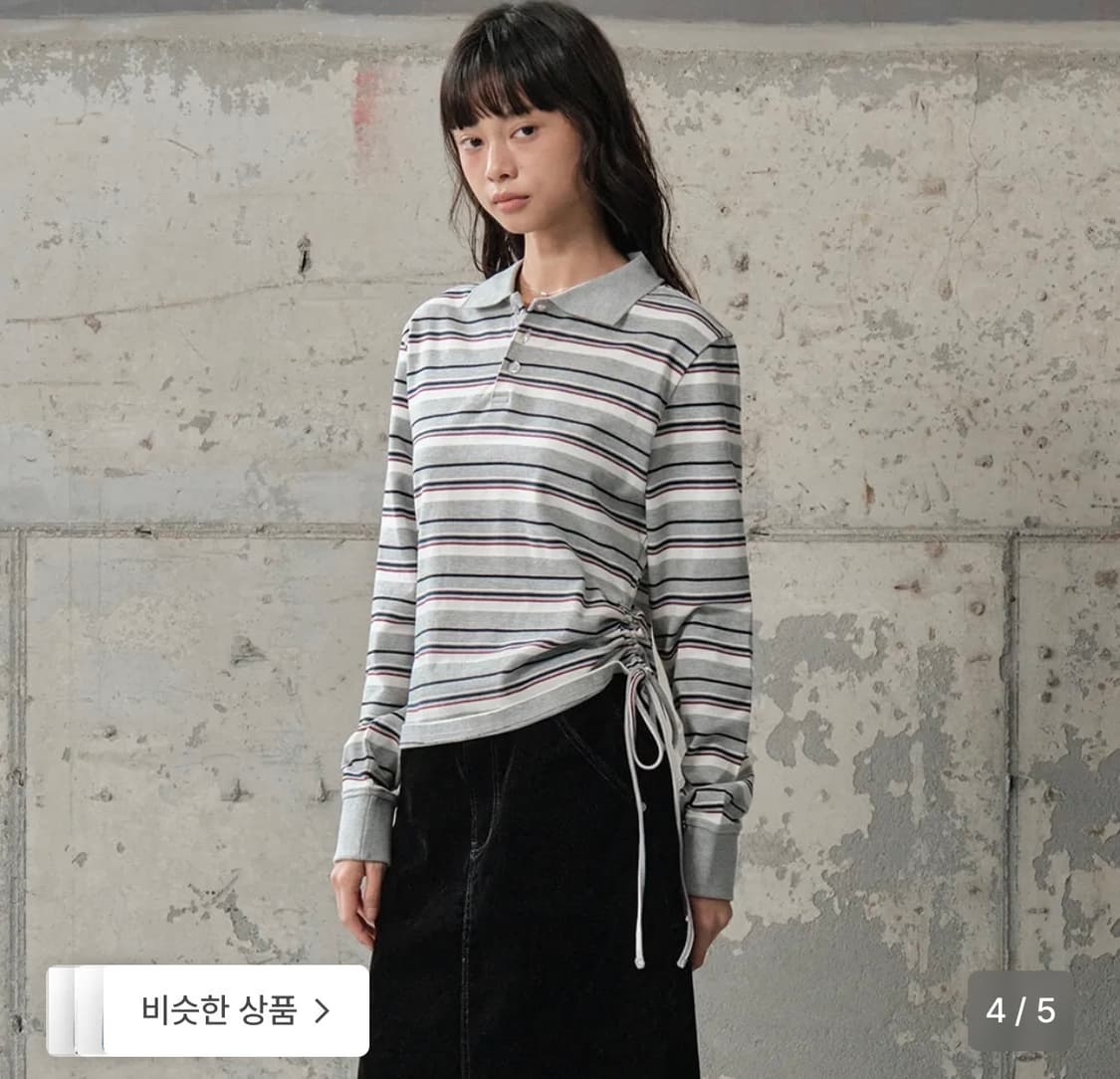 새상품) 세컨모놀로그 스트라이프 셔링 카라 롱슬리브 카라티 상품이미지3