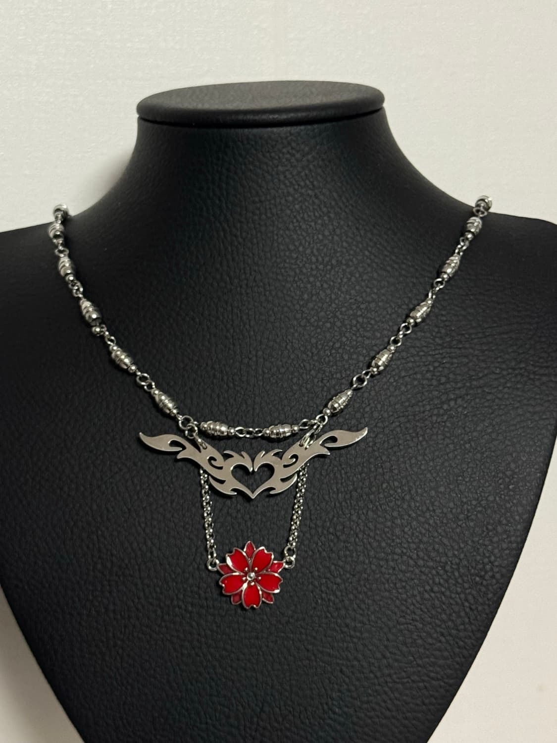 하트 트라이벌 레드 동백꽃 오리엔탈 목걸이 상품이미지1