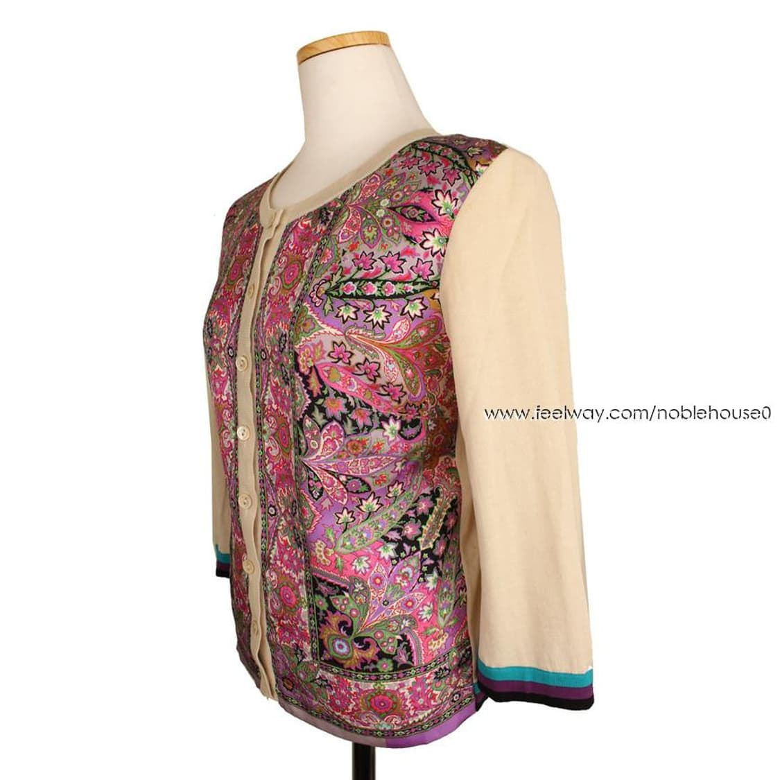 에트로 아이보리 페이즐리 실크 프린팅 가디건(38) 상품이미지2