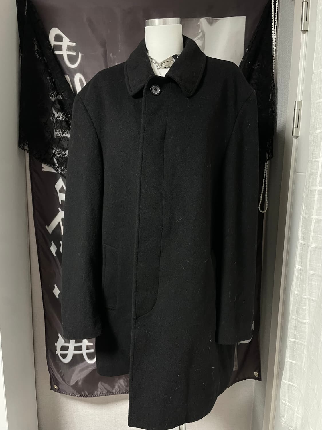 로렌 랄프로렌 울 혼방 빈티지 발마칸 하프코트 블랙 유니섹스꼼데요지캐피탈 상품이미지3