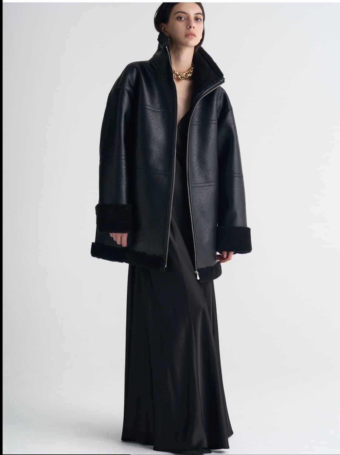 새상품) MAGJAY 매그제이 비건 레더 하프 무스탕 블랙 상품이미지2