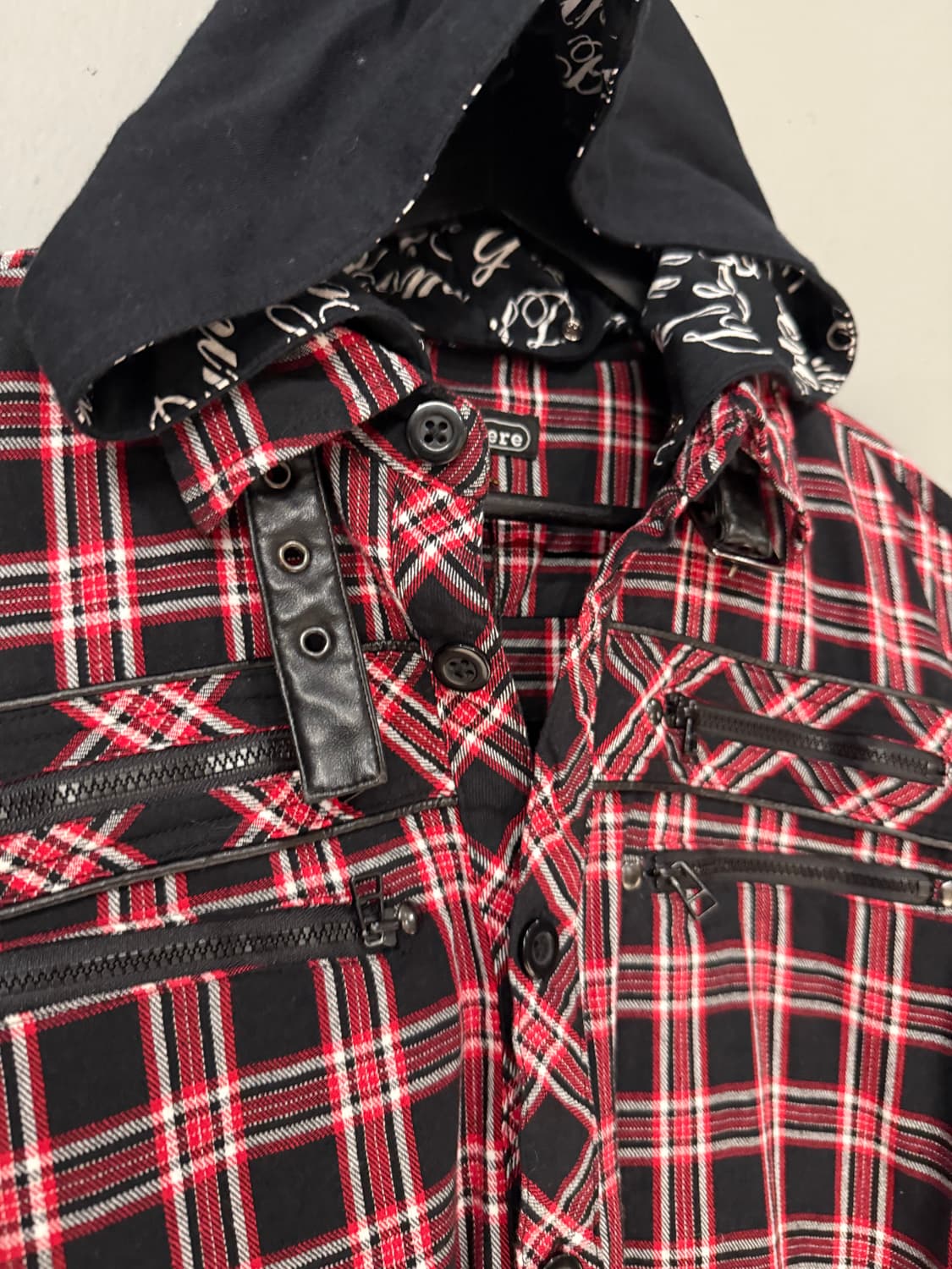 red check zipper detail hood shirt 상품이미지8