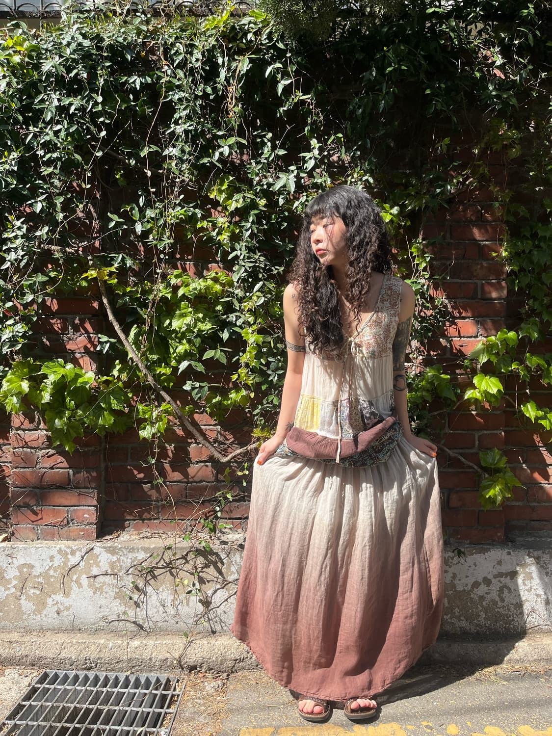 브라운 그라데이션 롱 스커트 상품이미지1