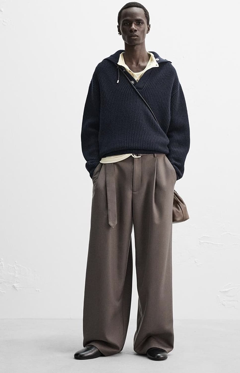 자라 나누시카 울 캐시미어 니트 폴로 셔츠 네이비 블루 상품이미지1