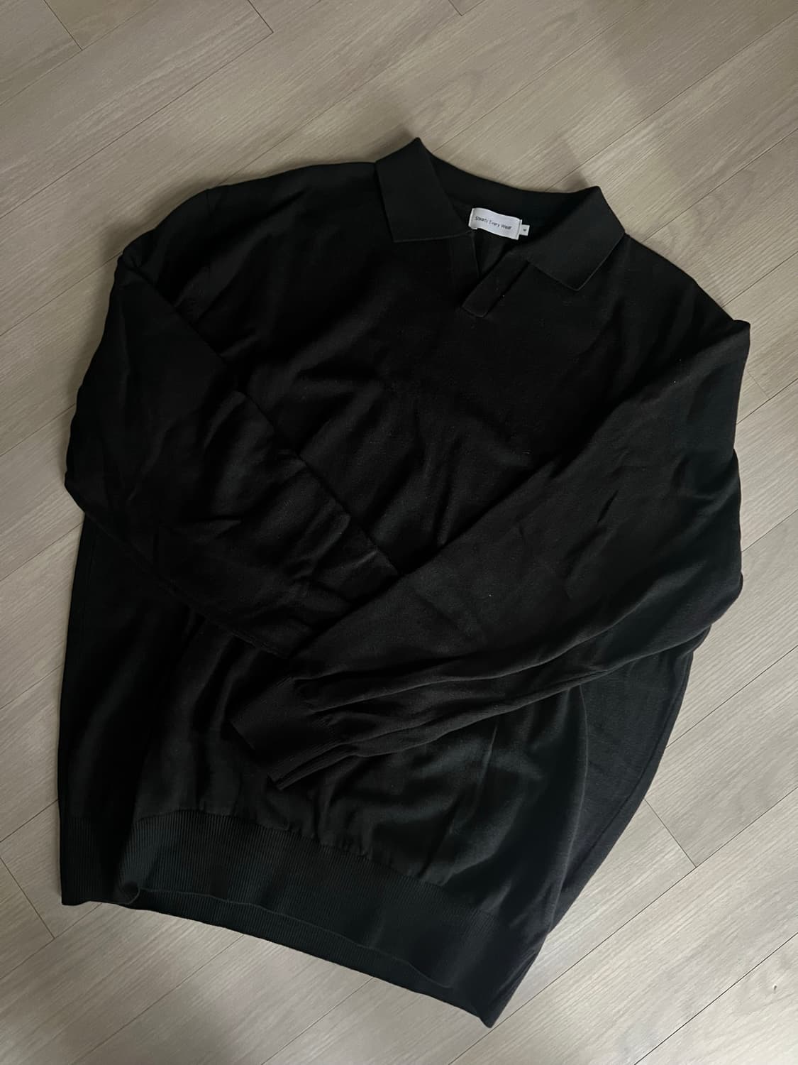 스테디에브리웨어 코튼 오픈 칼라 니트 블랙 4사이즈 상품이미지1