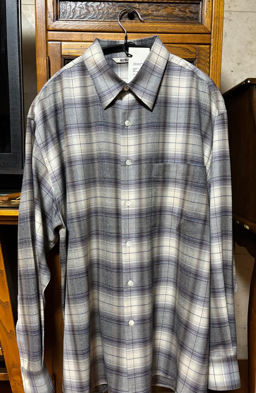 오라리 23aw 체크 셔츠 그레이 상품이미지4