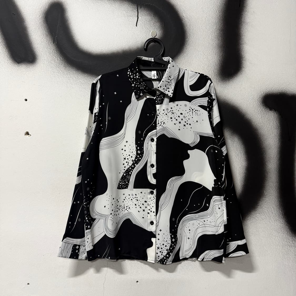 VTG 빈티지 별 패턴 블랙 화이트 긴팔 셔츠 상품이미지1