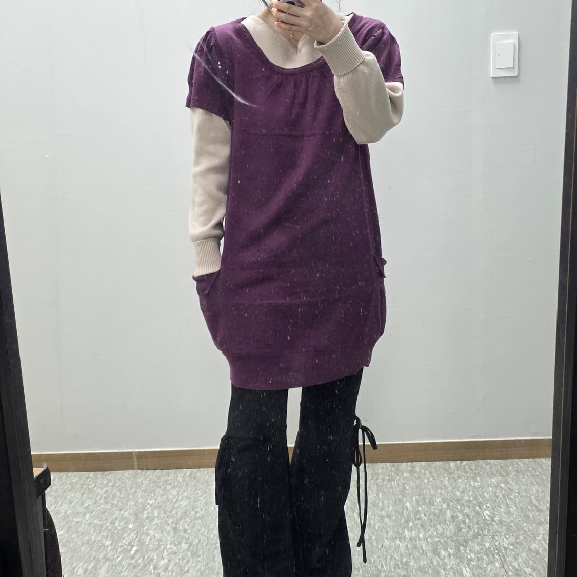 일본빈티지)모리걸st 보헤미안 y2k 퍼플 로맨틱 레이어드 니트원피스 상품이미지1