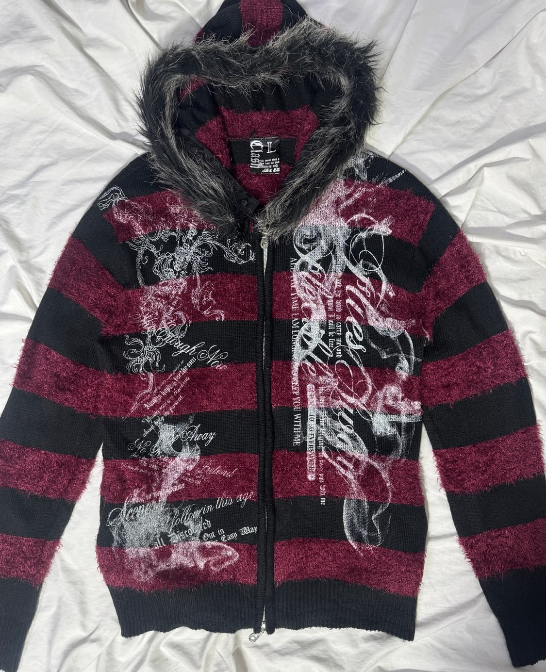 Clash ahead 레터링 스트라이프 니트 퍼 후드집업 y2k 펑크 상품이미지5