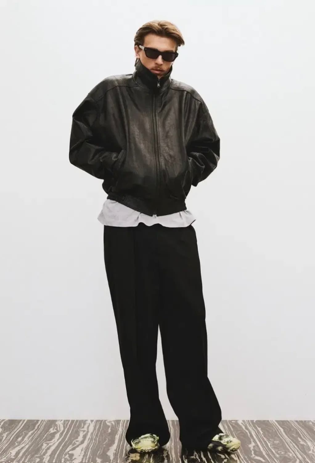 [L] 렉토 빈티지 크랙 이펙트 하이넥 레더 가죽 점퍼 자켓 블랙 상품이미지5