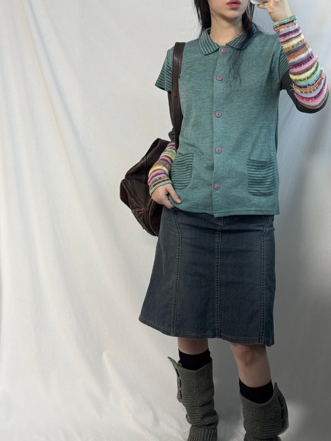 버튼 패턴 포켓 가디건 멀티 슬리브 티 2pcs SET 상품이미지2