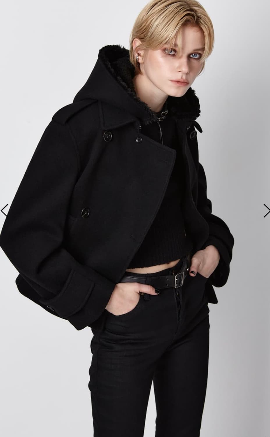 이안조 울 후디 피코드 블랙코트  상품이미지4