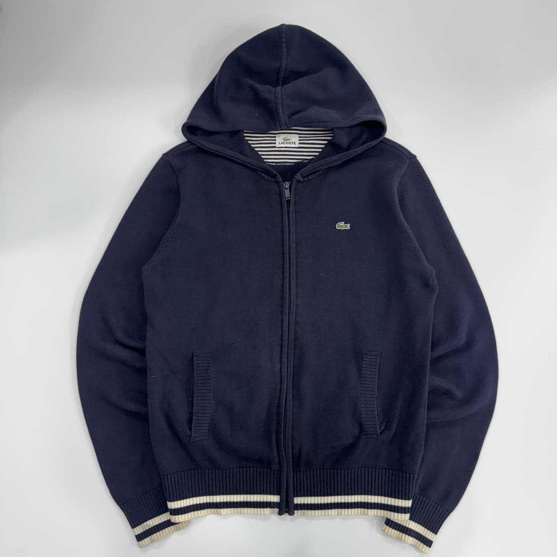 Lacoste 라코스테 스몰로고 네이비 와플니트 후드집업 상품이미지3