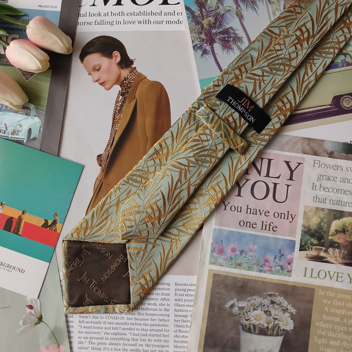 짐톰슨 실크 옐로우 자수 패턴 넥타이 9.9cm A+등급 A19778 상품이미지4