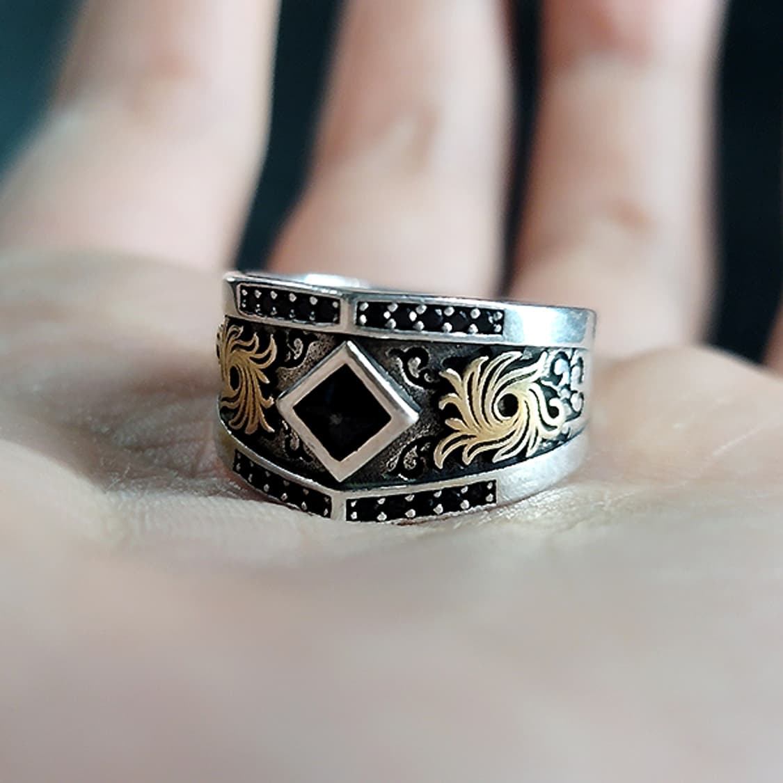 Eldoria 실버 남자 엔틱 빈티지 명품 문양 다이아 왕실 반지 상품이미지6